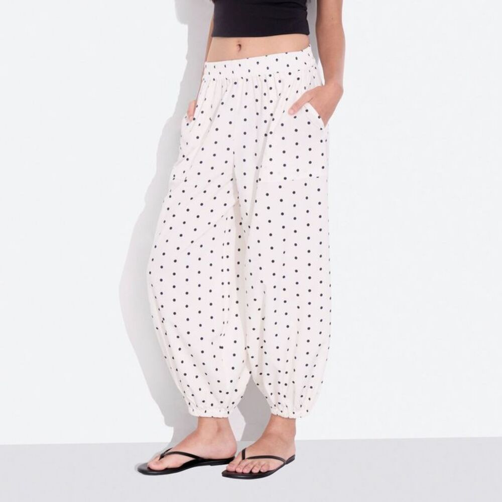 Women's Mid-Rise Ankle Length Balloon Pants - Wild Fable Cream Dots XL